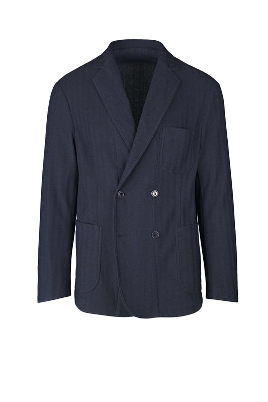 Double-Breasted Unstructured Herringbone Blazer