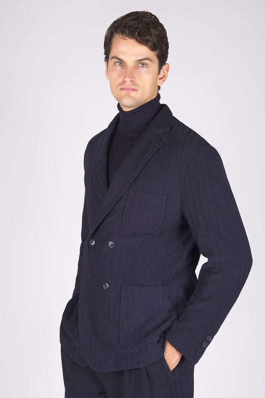 Unlined and Unstructured Double-Breasted Herringbone Jacket