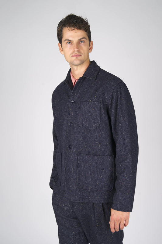 Herringbone Wool-Blend Chore Jacket with Knickerbocker Yarn