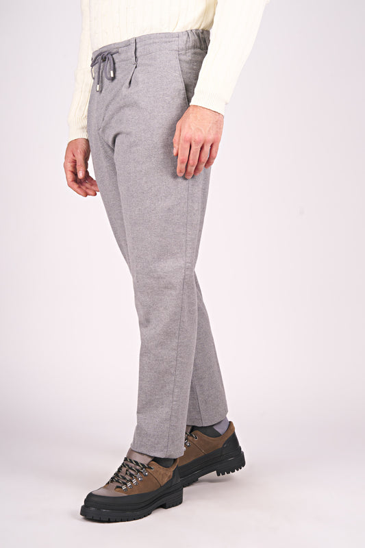 Stonewashed Melange Cotton Jersey Pants with Drawstring