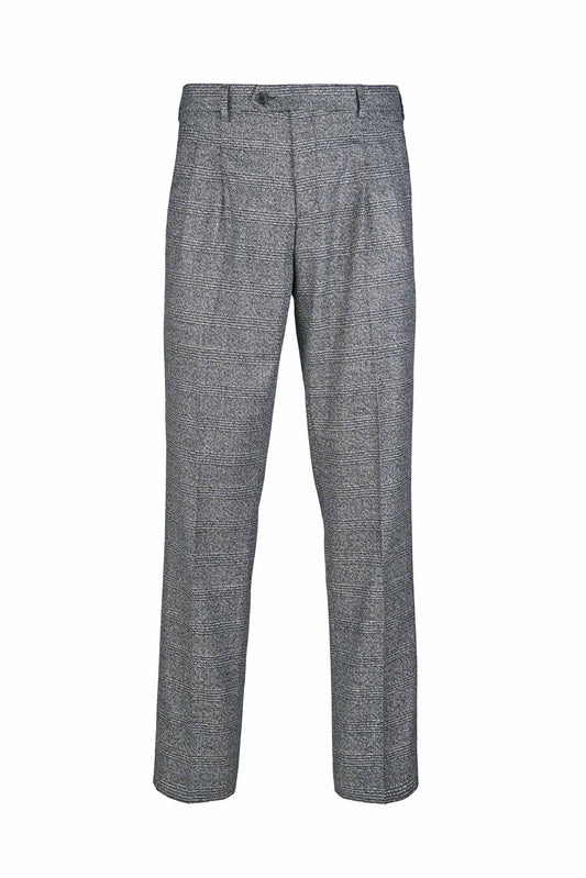 Double-Pleat Grey Check Trousers