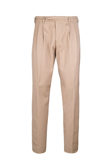 Pantaloni doppia pince in lana e cotone twill