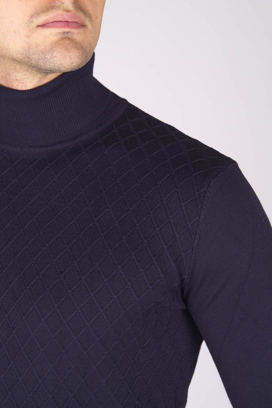 High-Neck Sweater Hexagonal Pattern