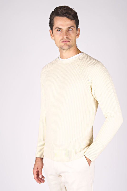 Ribbed Wool Crew Neck Raglan Sweater