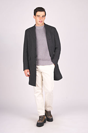 Cappotto monopetto sfoderato in pura lana cashmere