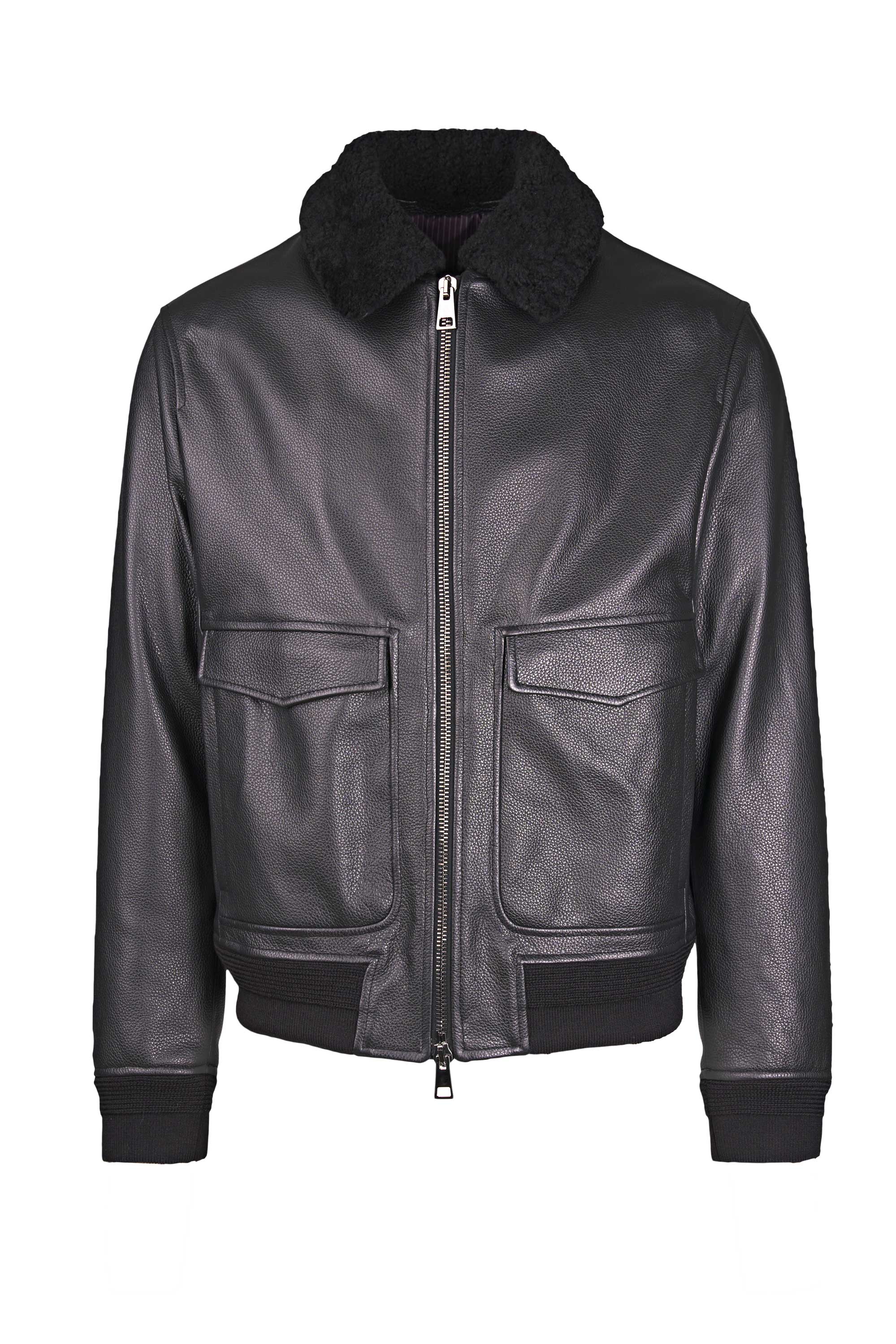 Full Grain Leather Aviator Jacket with Shearling Lining 46